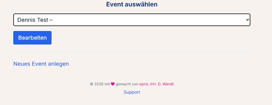 Event auswählen oder neu anlegen